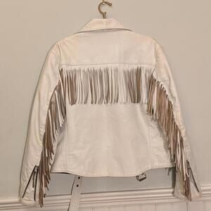 Vintage Excelled White Leather Fringe Moto Jacket